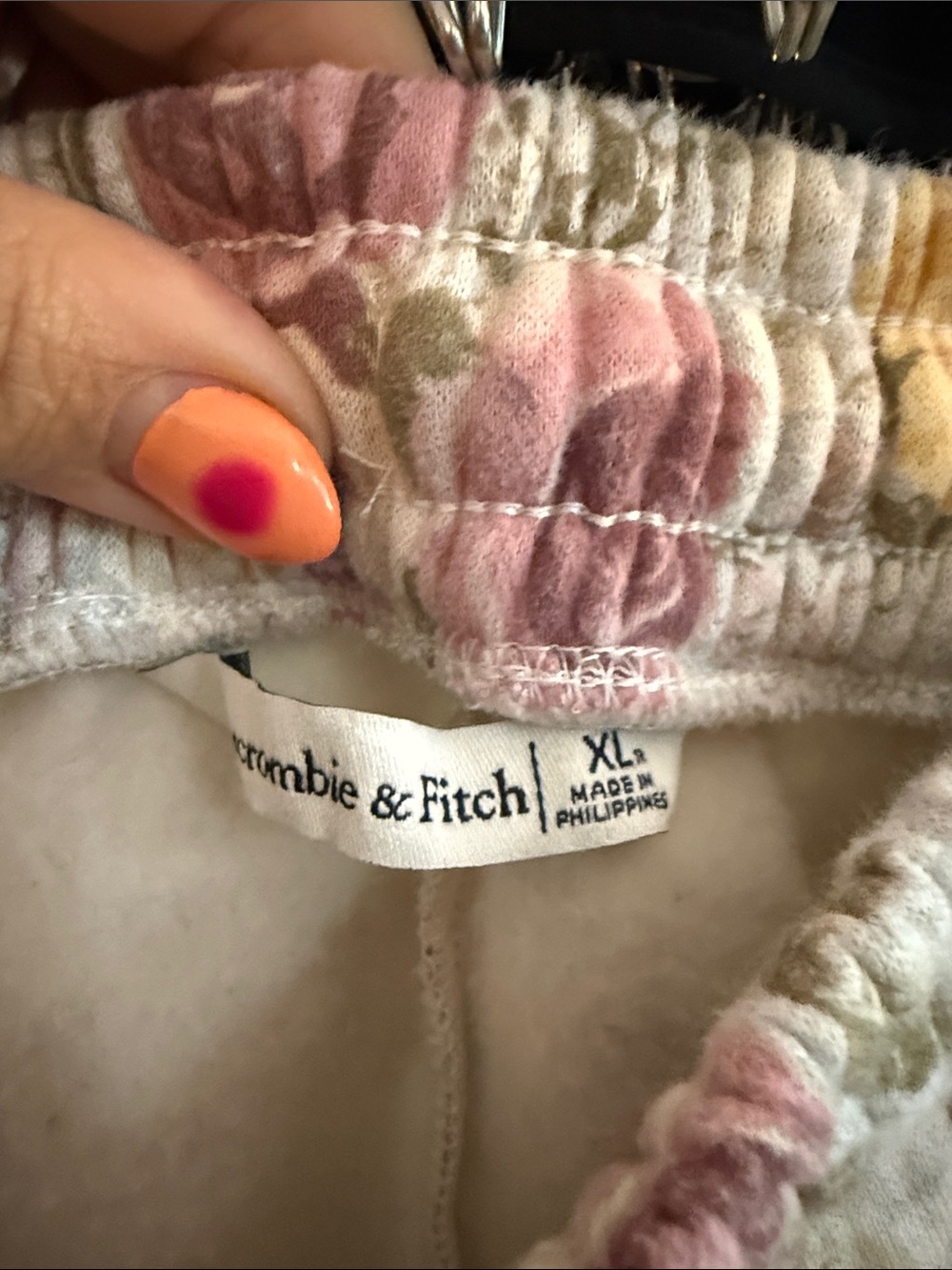 Abercrombie Floral Drawstring Jogger Pants - Light Gray with Pink & Yellow Roses - Picture 2 of 3